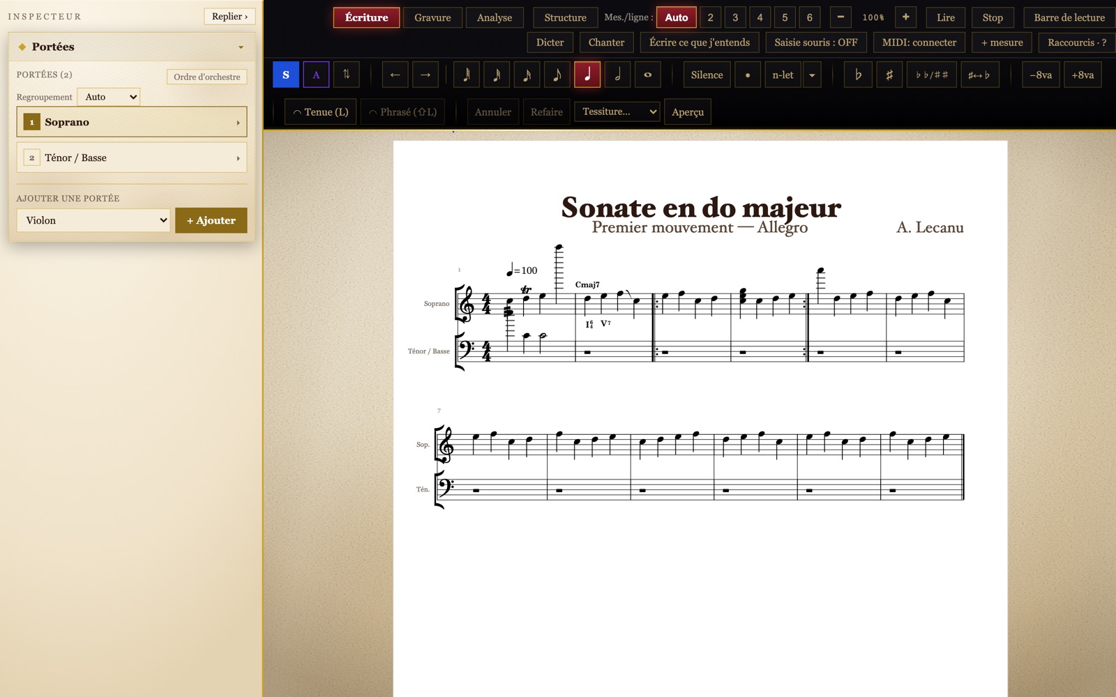 Composer : l'atelier d'écriture et sa partition gravée